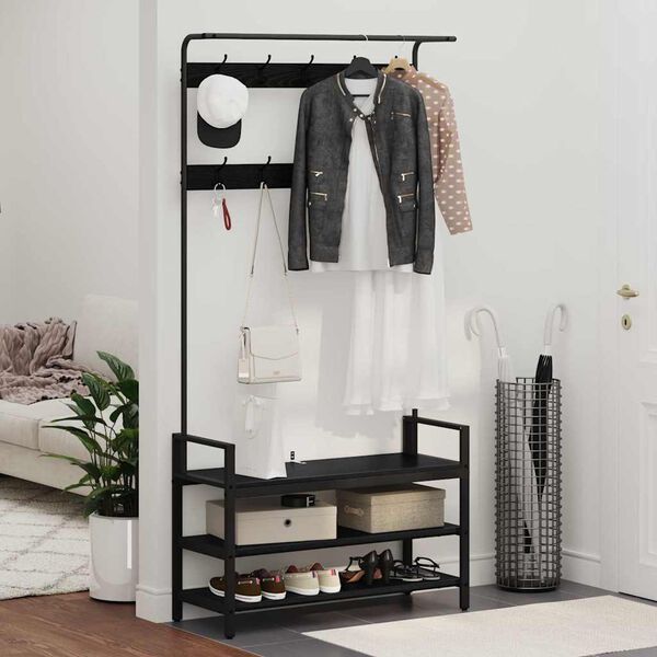 vidaXL Takkihylly hyllyll&auml; Musta tammi. 95 x 34 x 184 cm Tekninen puu