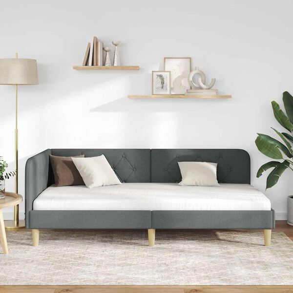 vidaXL Kulmavuoteen runko päätyllä Tumma harmaa 90 x 200 cm kangas