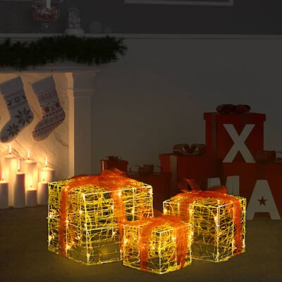 vidaXL Koristeelliset joululahjalaatikot 3kpl akryyli lämmin valkoinen