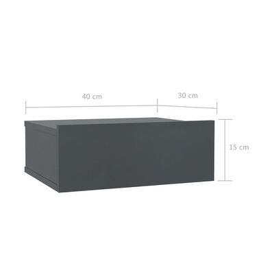 vidaXL Kelluva yöpöytä harmaa 40x30x15 cm lastulevy