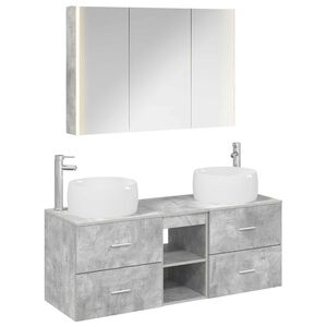 vidaXL Kylpyhuonekalustesetti 4 pcs Betoninharmaa Tekninen puu ja lasi