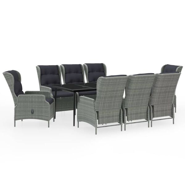 vidaXL 9-osainen Ulkoruokailuryhm&auml; tyynyill&auml; vaaleanharmaa