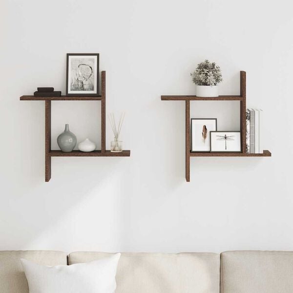 vidaXL Sein&auml;hyllyt 2 kpl ruskea tammi 50x12x50 cm tekninen puu