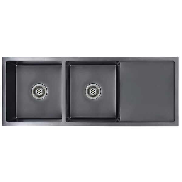 vidaXL Käsintehty keittiön tiskiallas musta ruostumaton teräs