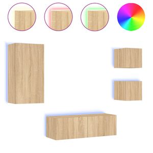 vidaXL 4-osainen TV-sein&auml;kaappisarja LED-valoilla Sonoma-tammi