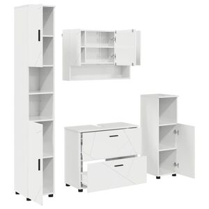 vidaXL Kylpyhuonekalustesetti hyllyll&auml; 4 pcs Korkean kiillon valkoinen