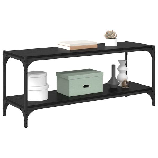 vidaXL TV-kaappi Musta tammi. 100x33x41cm Hienosahattu puu ja rauta