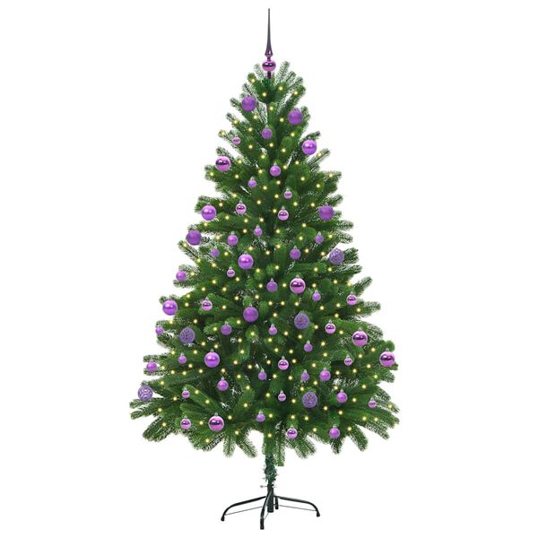 vidaXL Joulukuusi 300 LED-valoilla jalustalla Vihre&auml; 210 cm PE