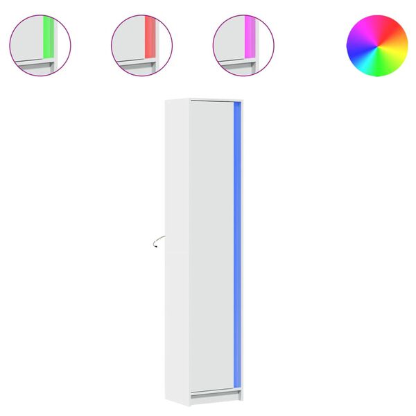 vidaXL Kaappi LED-valoilla valkoinen 41,5x32,5x200 cm tekninen puu