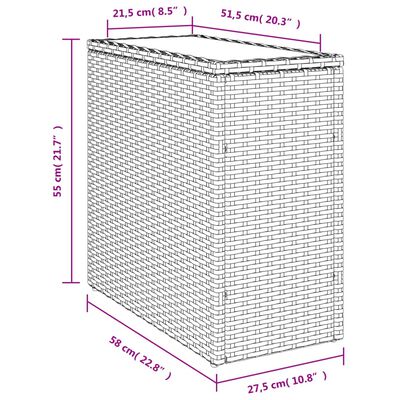vidaXL Puutarhan sivupöytä lasilevyllä harm. 58x27,5x55 cm PE-rottinki