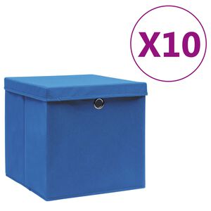 vidaXL S&auml;ilytyslaatikot kansilla 10 kpl 28x28x28 cm sininen
