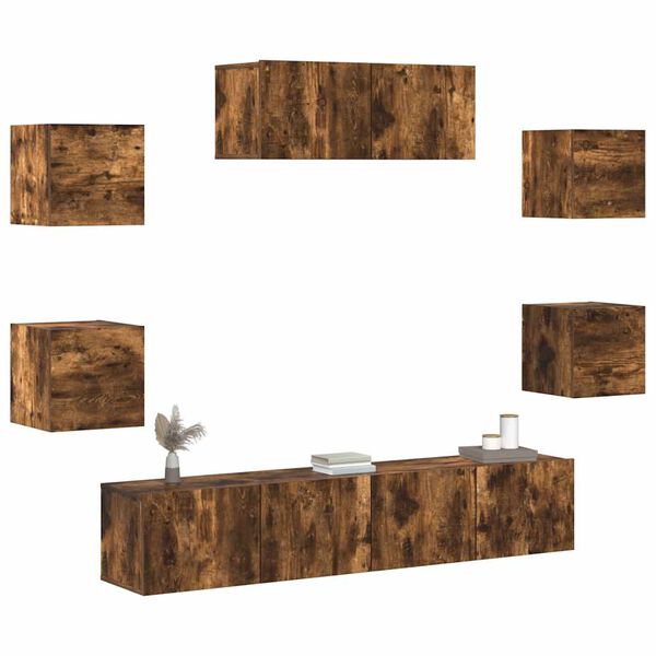 vidaXL 7-osainen TV-kaappisarja savutammi tekninen puu