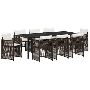 vidaXL Piharuokailu setti 9 pcs Ruskea Jauhemaalattu Ter&auml;s