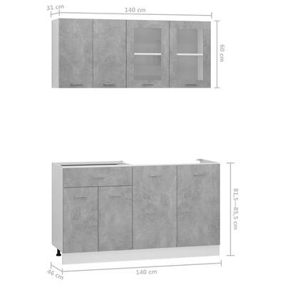 vidaXL 4-osainen keittiön kaappisarja betoninharmaa lastulevy