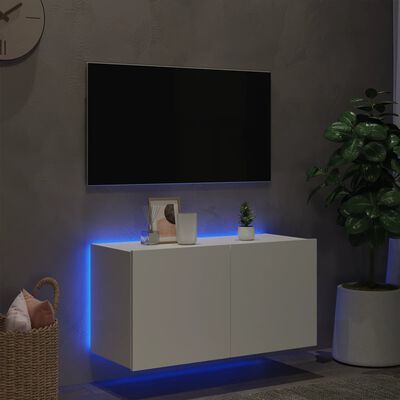 vidaXL TV-seinäkaappi LED-valoilla valkoinen 80x35x41 cm