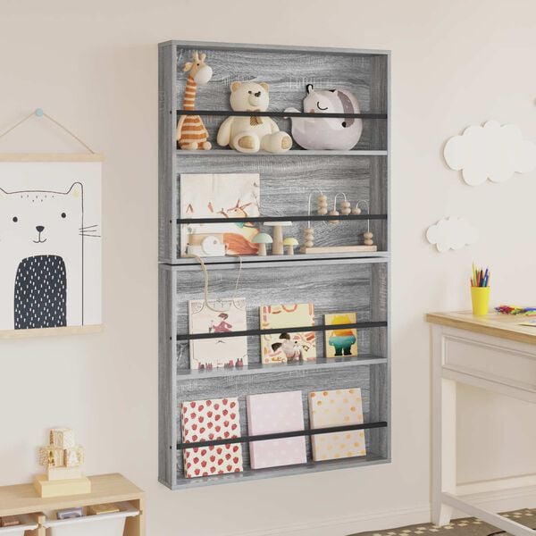 vidaXL Lehtiteline 2 pcs Harmaa Sonoma 80 x 12 x 70 cm Tekninen puu