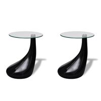 vidaXL Sohvapöytä 2kpl pyöreä lasinen pöytälevy Korkeakiilto musta