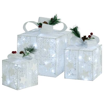 vidaXL Koristeelliset joululahjalaatikot 3 kpl valk. sisälle ja ulos