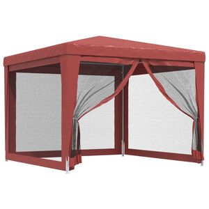 vidaXL Juhlateltta 4 verkkosivusein&auml;&auml; punainen 3x3 m HDPE