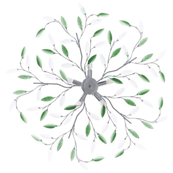 vidaXL Kattovalaisin akryylikristalleilla lehdet 5xE14-polttimoa vihr.