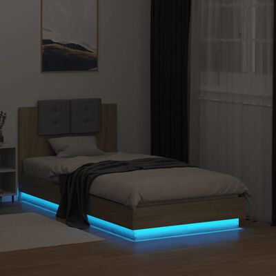 vidaXL Sängynrunko päädyllä ja LED-valoilla Sonoma-tammi 90x190 cm