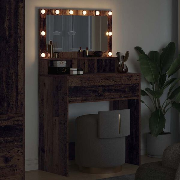 vidaXL Makuuhuoneen meikkip&ouml;yd&auml;t peilill&auml; Vanha Puu 80 x 39,6 x 135 cm