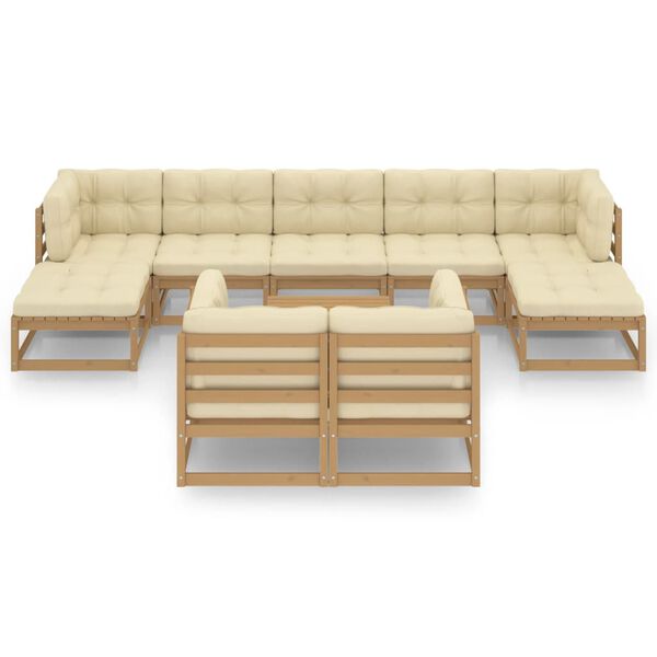 vidaXL 10-osainen Puutarhasohvasarja tyynyill&auml; hunajanruskea m&auml;nty