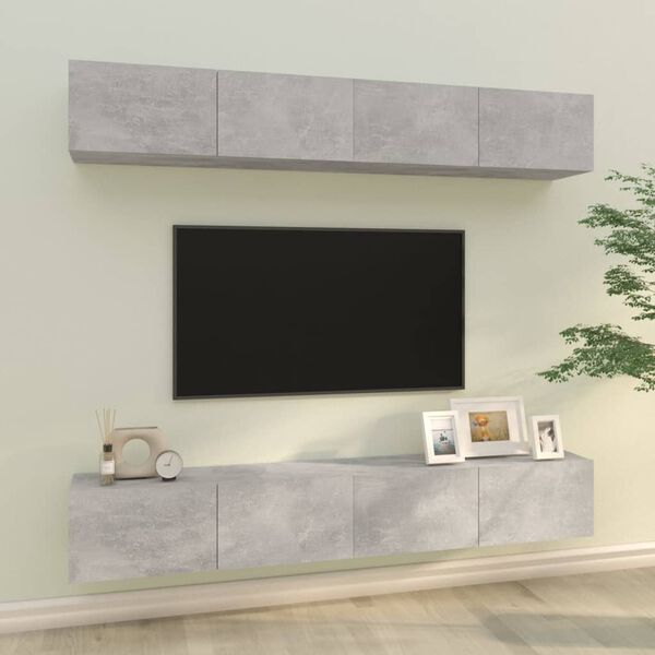 vidaXL TV-sein&auml;kaapit 4 kpl betoninharmaa 100x30x30 cm
