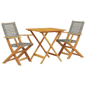vidaXL 3-osainen Bistrosarja harmaa polyrottinki ja t&auml;ysi akasiapuu