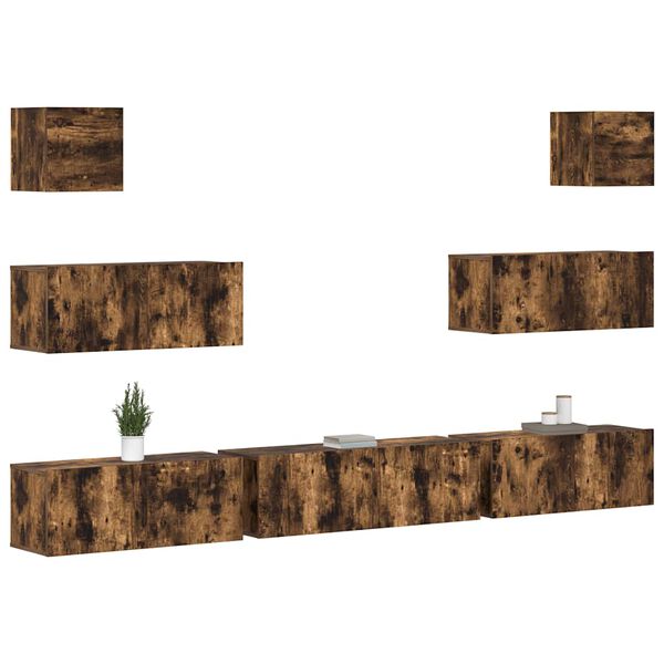 vidaXL 7-osainen TV-kaappisarja savutammi tekninen puu