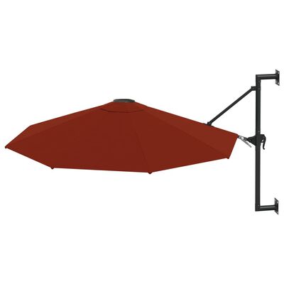 vidaXL Seinäkiinnitteinen aurinkovarjo metallitolppa 300 cm terrakotta