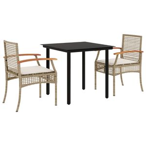 vidaXL 3-osainen Ulkoruokailuryhm&auml; tyynyill&auml; beige polyrottinki