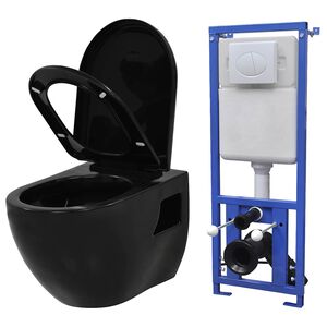 vidaXL Sein&auml;&auml;n kiinnitett&auml;v&auml; WC piilotettu s&auml;ili&ouml; keraaminen musta