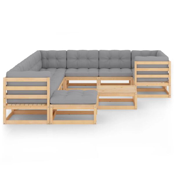 vidaXL 11-osainen Puutarhasohvasarja tyynyill&auml; t&auml;ysi m&auml;nty