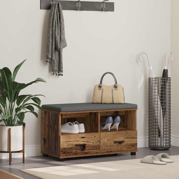 vidaXL Halli penkki tyynyll&auml; laatikon kanssa Vanha puu 80 x 38 x 46 cm