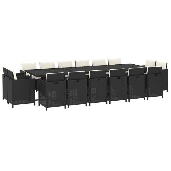 vidaXL 17-osainen Puutarharuokailuryhm&auml; tyynyill&auml; polyrottinki musta