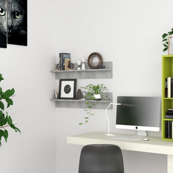 vidaXL Seinähyllyt 2 kpl betoninharmaa 80x11,5x18 cm lastulevy