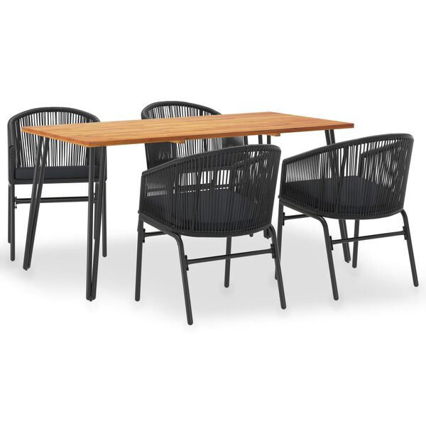 vidaXL 5-osainen Ulkoruokailuryhm&auml; t&auml;ysi akasiapuu ja PVC rottinki