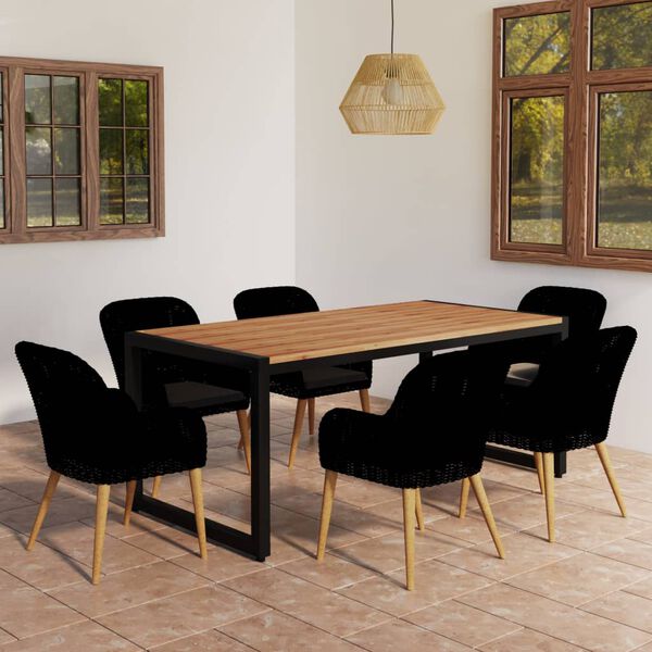 vidaXL 7-osainen Puutarharuokailuryhm&auml; musta