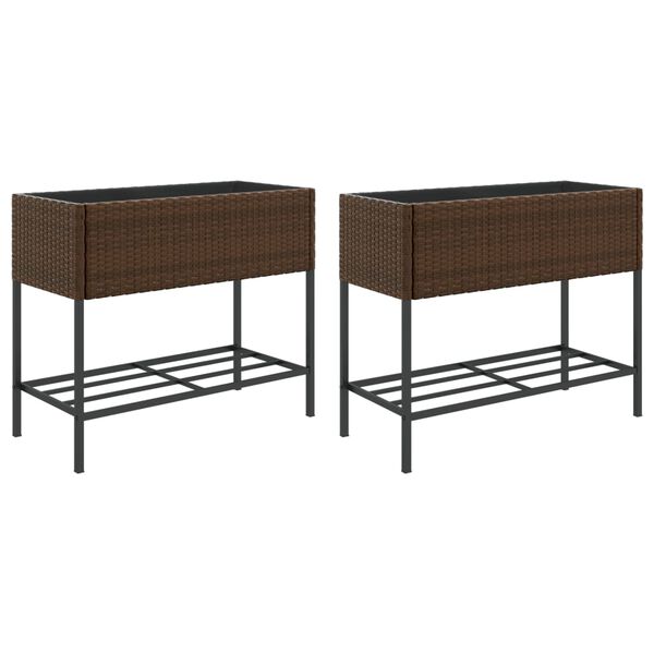 vidaXL Ulkokukkalaatikot hyllyll&auml; 2 kpl rusk. 90x40x75 cm polyrottinki