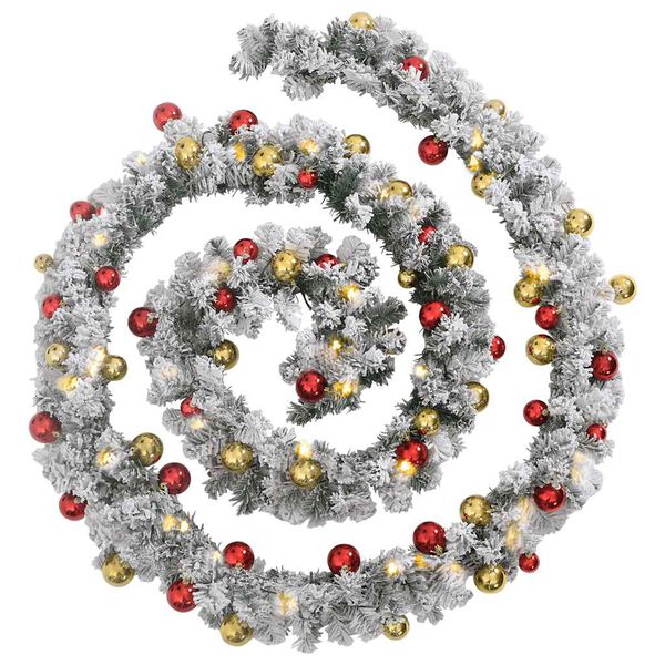 vidaXL Jouluseppele koristeilla ja LED-valoilla vihre&auml; 5 m PVC