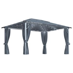 vidaXL Huvimaja verhoilla ja LED-valonauhoilla 4x3 m antras. alumiini