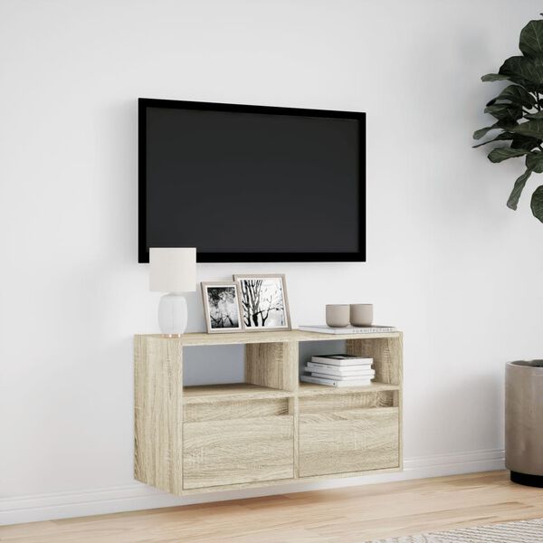 vidaXL TV-sein&auml;kaappi LED-valoilla Sonoma-tammi 80x31x45 cm