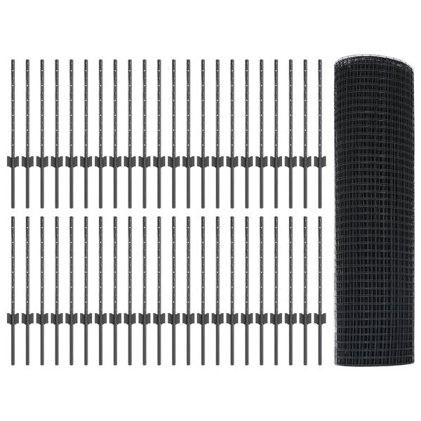 vidaXL Aita ja Tuki Harmaa 0,5 x 100 m Ter&auml;st&auml; ja PVC:t&auml;