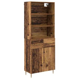 vidaXL Korkea kaappi Vanha puu 69,5 x 34 x 180 cm Tekninen puu