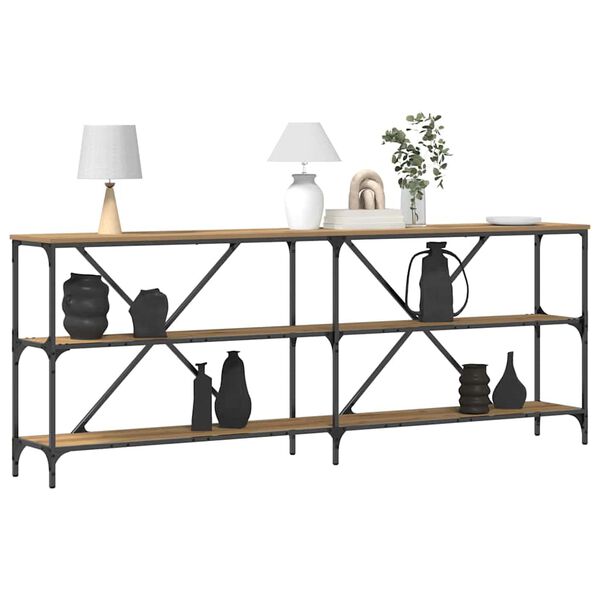 vidaXL Konsolip&ouml;yt&auml; hyllyll&auml; Taidekoivu 200 x 30 x 75 cm Tekninen puu