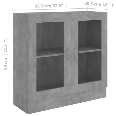 vidaXL Vitriinikaappi betoninharmaa 82,5x30,5x80 cm lastulevy