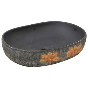 vidaXL Pesuallas ty&ouml;tasolle harmaa musta ovaali 59x40x14 cm keraaminen