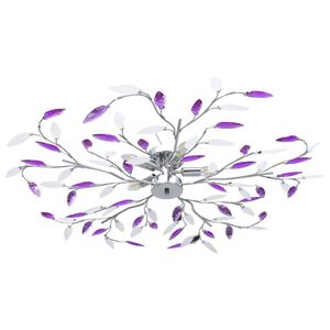vidaXL Kattovalaisin akryylikristalleilla lehdet 5xE14-polttimoa purp.
