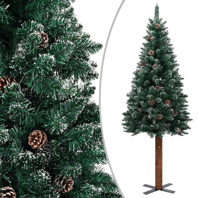 vidaXL Kapea joulukuusi aidolla puulla ja lumella vihreä 180 cm